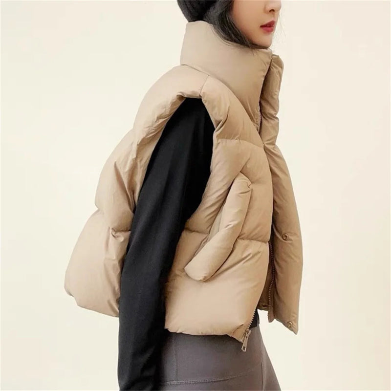 SNKRD CozyCore™ Women’s Short Puffer Vest – Warm Quilted Sleeveless Jacket with Stand Collar